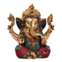 Brass Stone Work Medium Sitting Lord Ganesha Statue Idol KBH05058
