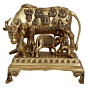 Brass Big Cow Calf Peacock Krishna Lalo Showpiece KBH07323