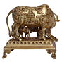 Brass Big Cow Calf Peacock Krishna Lalo Showpiece KBH07323