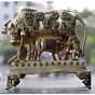Brass Big Cow Calf Peacock Krishna Lalo Showpiece KBH07323
