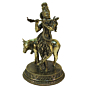 Brass Krishna with Cow Statue KBH09300