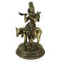 Brass Krishna with Cow Statue KBH09300