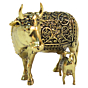 Brass Cow & Calf Figurine  2 Inch KBH09559