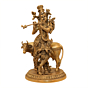 Brass Krishna with Cow 10 Inch KBH10616