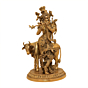 Brass Krishna with Cow 10 Inch KBH10616