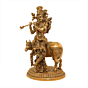Brass Krishna with Cow 10 Inch KBH10616