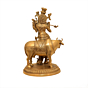 Brass Krishna with Cow 10 Inch KBH10616