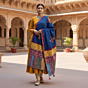 Blue Cotton Applique Patchwork Dupatta