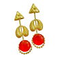 Handcrafted Brass Earrings with Red Monalisa Stone – Elegant Gold Polish Drop Earrings