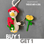 Handmade Crochet Duck Bag Charm with Free Rose Keychain 