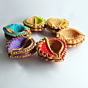 Colourful Motiff Diya D1  Diwali Special - Set Of 12 Diyas & Cotton Wicks