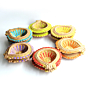 Colourful Motiff Diya D2 Diwali Special - Set Of 12 Diyas & Cotton Wicks