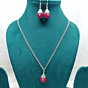 Handcrafted Silver & Pink Gemstone Pendant Necklace Set