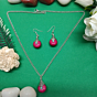 Handcrafted Silver & Pink Gemstone Pendant Necklace Set