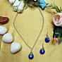 Handcrafted Silver & Royal Blue Gemstone Pendant Necklace Set