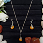 Handcrafted Silver & Amber Gemstone Pendant Necklace Set