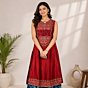 Handcrafted Mashru Silk Ajrakh Print Kurta| Red