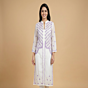 Hand-Embroidered Chikankari in Lavender Thread|White