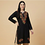 Hand-Embroidered Cotton Black Long Kurti | Large
