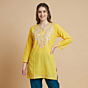 Hand-Embroidered Cotton Yellow Short Kurti | Medium