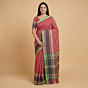Handloom Checkered Pink Gamcha Saree with Blouse