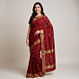 Handloom Maheshwari Silk Maroon Saree with Zari Border