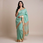 Maheshwari Saree turquoise with golden zari 6.25 mtrs Silk cotton