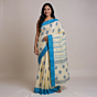 Exclusive Bengal Handloom Cotton Saree| Cream & Blue