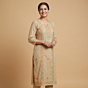 Hand-Embroidered Unstitched Pure Cotton Dress Material | Beige 