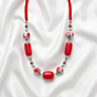 Handcrafted Glass Beaded Red & White Necklace