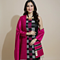 Dupion Silk Black Dress Material with Pink Dupatta