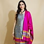 Dupion Silk Grey Dress Material with Pink Dupatta