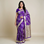 Satin Jangla Saree with Gold and Silver tested zari-Blue-Onesize