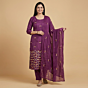Hand-Embroidered Pure Silk Punjabi Suit Material with Dupatta | Purple