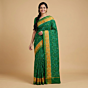 Handloom Single Ikat Mulberry Silk Green Saree