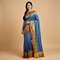 Handloom Single Ikat Mulberry Silk Blue Saree