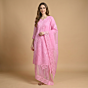 Applique Cotton Unstitched Pink Suit Set
