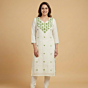 Hand-Embroidered Georgette Unstitched Suit Material | Cream