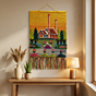 Handwoven Embroidered Village Scenery Tapestry | 20x24 inches