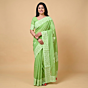 Handcrafted Cotton Applique Green Saree