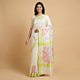 Hand-Painted Tissue Silk White Saree