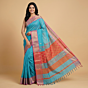 Handloom Maheshwari Cotton Silk Saree | Blue & Red