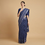 Handblock Print Blue Cotton-Silk Saree
