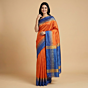 Handloom Dual Dye Tussar Ghicha Silk Saree with Blouse | Orange & Blue