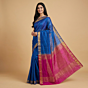 Handloom Dual Dye Tussar Ghicha Silk Saree with Blouse | Blue & Pink