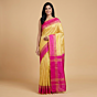 Handloom Dual Dye Tussar Ghicha Silk Saree with Blouse | Yellow & Magenta