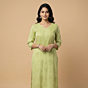 Hand-Embroidered Pista Green Long Kurti | XL