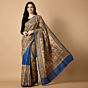 Hand-Painted Madhubani Tussar Ghicha Silk Saree | Blue