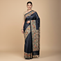 Hand-Painted Madhubani Tussar Ghicha Silk Saree | Black