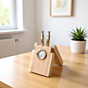 Wooden Pen Stand With Watch | Beige | 15x8x6 cm